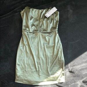 Urban Outfitters Strapless Satin Corset Dress in Dark Green